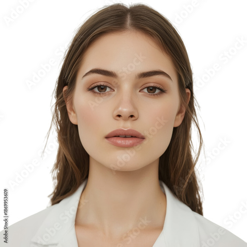 Woman With Light Makeup and Natural Look Posing in Front of a Plain Background