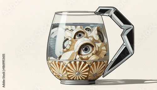 Surreal Art Deco Luxury White Hybrid Sculpture of Human Teeth and Eyes in High-Fashion Uncanny Valley Style