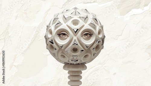 Surreal Art Deco Luxury White Hybrid Sculpture of Human Teeth and Eyes in High-Fashion Uncanny Valley Style