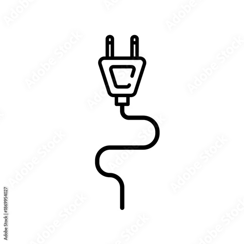 Electric plug with cable, power connector line vector icon