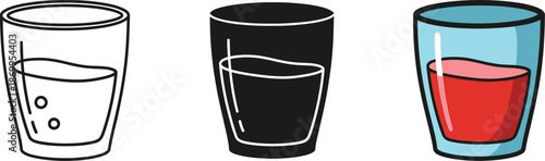 Collection of glass icons displaying outline, solid black, and colorful liquid variations