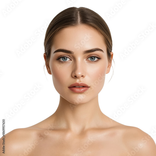 Woman With Natural Makeup Looking at the Camera in a Plain Background During ...