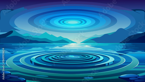 Concentric Ripples on Tranquil Aquamarine Pond Surface - AI-generated illustration