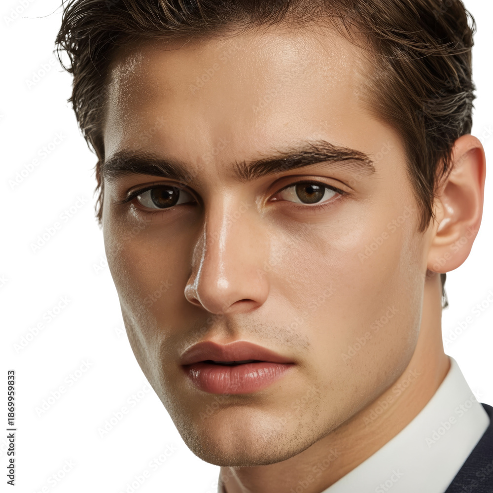 Obraz premium Man Poses With a Serious Expression Against a Plain Background
