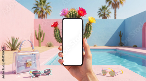 Hand holding a vertical smartphone mockup