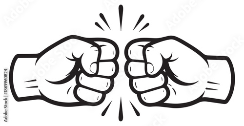 Hand drawn line art illustration of two fists depicting a fist bump for greeting and collaboration