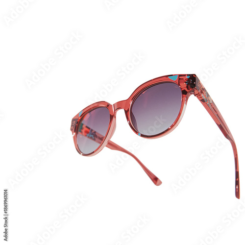 Stylish Red Sunglasses With Gradient Lenses Placed on a White Background