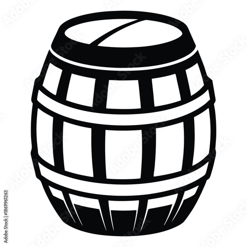 Rustic Wooden Barrel Silhouette Icon in Black and White for Storage and Industrial Concepts