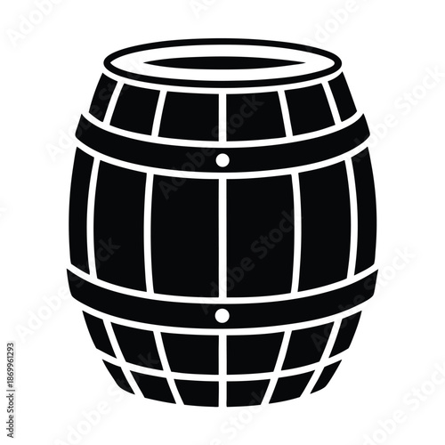 Traditional Wooden Barrel Silhouette, Black and White Vector for Beverages and Farm Themes