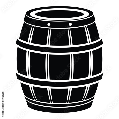 Classic Wooden Barrel Black and White Silhouette Isolated on White for Beverage and Storage Concepts