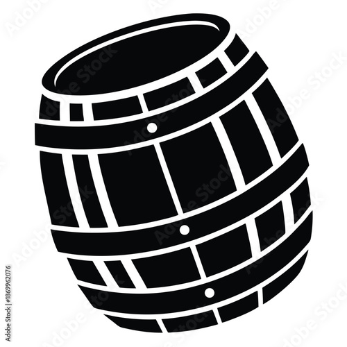 Classic Wooden Barrel Black and White Silhouette Isolated on White for Beverage and Storage Concepts