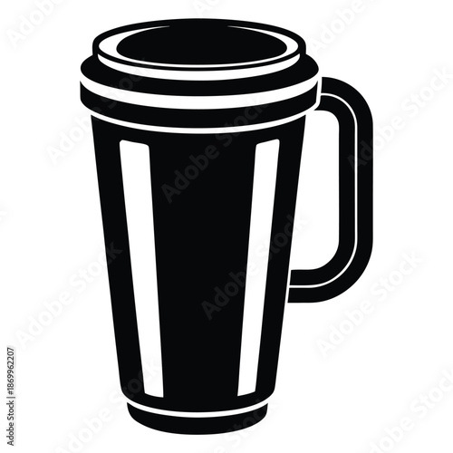 Tall Insulated Travel Mug Black and White Silhouette Isolated for Portable Beverage and Outdoor Lifestyle