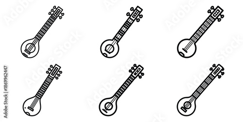 A collection of modern and minimal indian folk music instrument outline icon set. Holiday outline icons