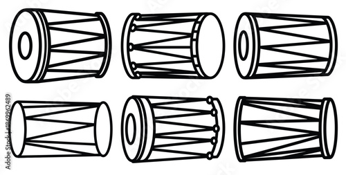 A collection of modern and minimal indian folk drum outline icon set. Holiday outline icons