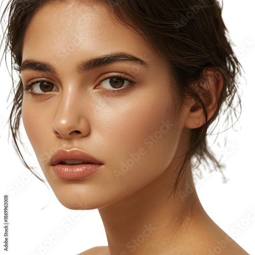 Young Woman With Dark Hair Looking at the Camera in a Studio Setting During D...