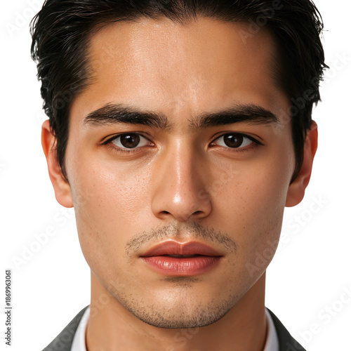 Young Man With a Unique Skin Pattern Stands Against a Light Background Showca...