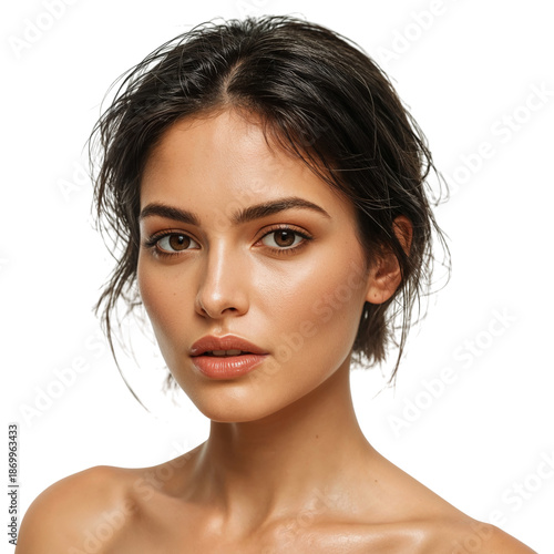 Young Woman Poses for a Close up With Natural Makeup and Tousled Hair in a St...