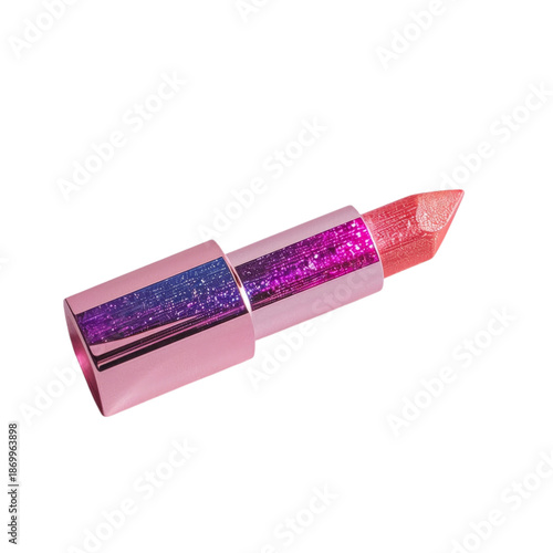 Lipstick With Glittery Casing Displayed on a White Background for Makeup Enth...