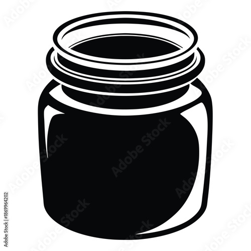 Simple Canning Jar Black and White Silhouette Icon: Homemade Food Preservation and Kitchen Storage Vector