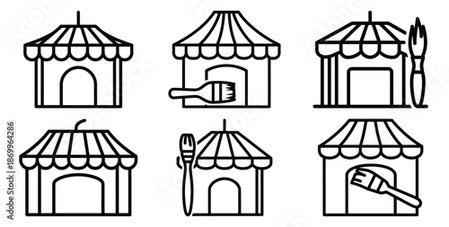 A collection of modern and minimal festival color brush outline icon set. Holiday outline icons