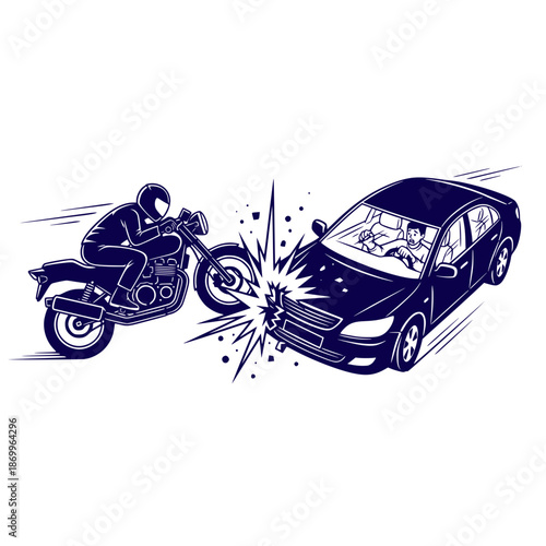 Motorcycle and Car Crash Accident Silhouette Road Safety Illustration