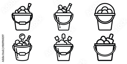 A collection of modern and minimal festival color buckets outline icon set. Holiday outline icons