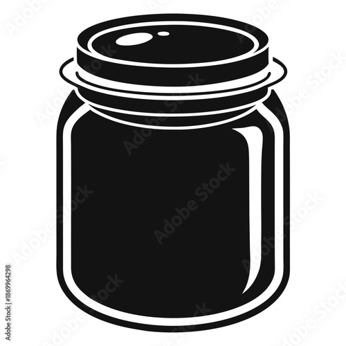 Simple Canning Jar Black and White Silhouette Icon: Homemade Food Preservation and Kitchen Storage Vector