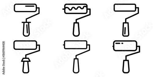 A collection of modern and minimal festival color paint roller outline icon set. Holiday outline icons