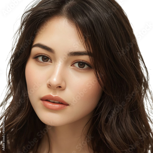 Young Woman Poses for a Close up With Natural Makeup and Tousled Hair in a St...