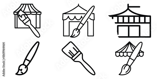A collection of modern and minimal festival color paintbrush stroke outline icon set. Holiday outline icons