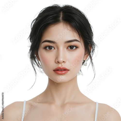 Young Woman With Dark Hair Looks at the Camera in a Bright Setting