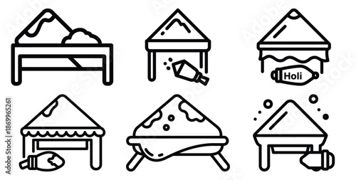 A collection of modern and minimal holi celebration street party outline icon set. Holiday outline icons