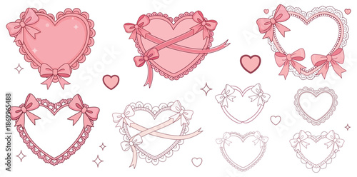 Pink Heart Embellishments: Adorable pink heart shapes adorned with delicate lace trim and charming ribbons, perfect for adding a touch of romance and sweetness to any creative project.