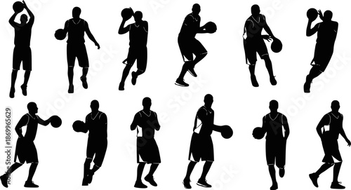 Basketball male silhouettes. Vector images of male basketball silhouettes. Transparent background EPS version.