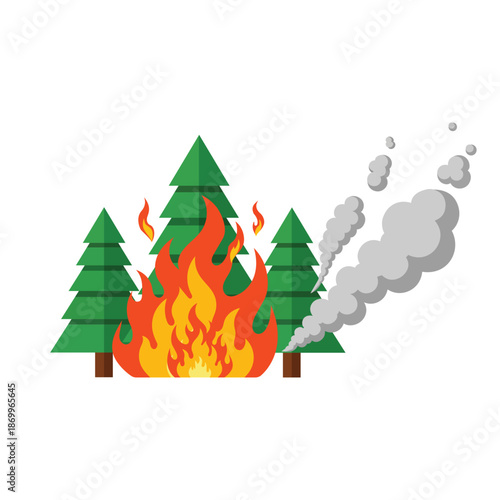 Forest Inferno: Witness the devastating power of a forest fire, where flames consume trees, emitting a plume of smoke into the sky, creating a poignant scene of environmental destruction.