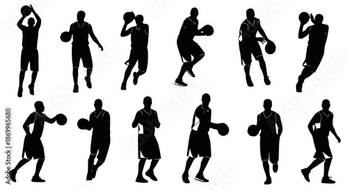 Basketball male silhouettes. Vector images of male basketball silhouettes. Transparent background SVG version.