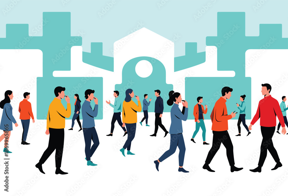 Fototapeta premium Diverse Group of People Walking Together.