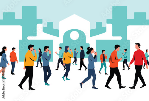 Diverse Group of People Walking Together.