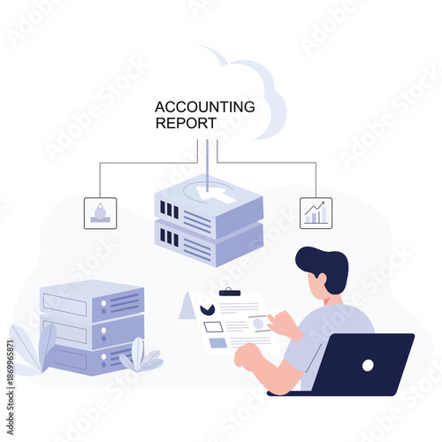 Data Analysis: A visual representation depicts a person deeply engaged in data analysis, highlighting cloud computing and data center processes.