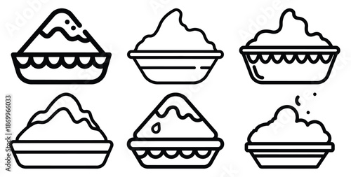 A collection of modern and minimal holi festival playful mood outline icon set. Holiday outline icons