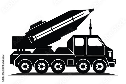 Powerful Black and White Silhouette of a Military Missile Launcher Truck Ready for Action
