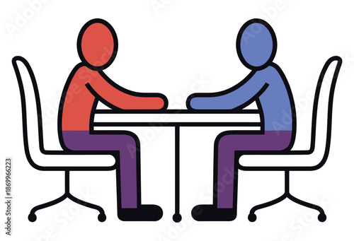 Two People Sitting Across Table Negotiating.