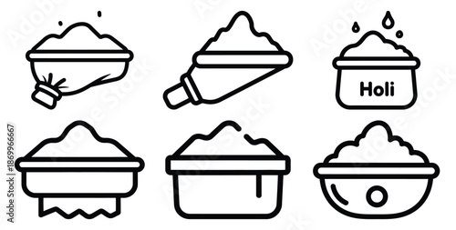 A collection of modern and minimal holi playful prank outline icon set. Holiday outline icons