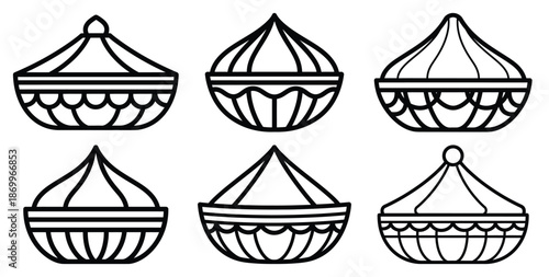 A collection of modern and minimal indian festival colorful happiness outline icon set. Holiday outline icons