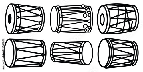 A collection of modern and minimal indian festival drum beats outline icon set. Holiday outline icons