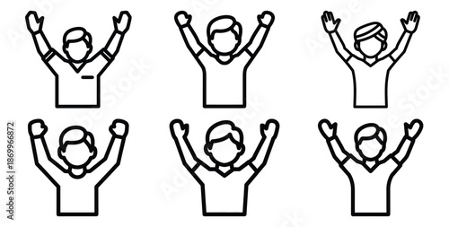 A collection of modern and minimal indian festival crowd cheer outline icon set. Holiday outline icons