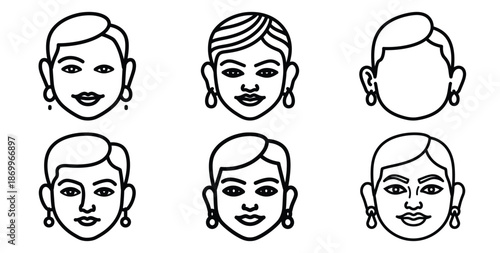 A collection of modern and minimal indian festival joy expression outline icon set. Holiday outline icons