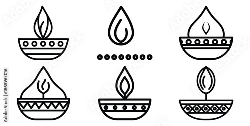 A collection of modern and minimal indian festive color ritual outline icon set. Holiday outline icons