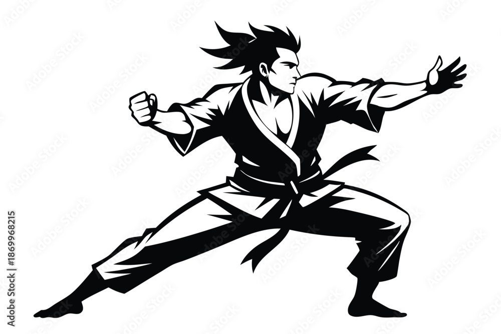 Fototapeta premium Striking Martial Artist Silhouette Graphic Depicting an Intense Combat Sport Pose