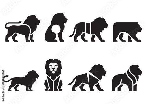 Illustrations of lion in side view graphic representation of majestic african predator with flowing mane symbol of courage and power